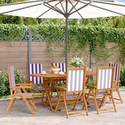 Vidaxl - Reclining Garden Chairs 6 pcs Blue and White Fabric and Solid Wood