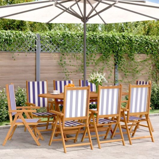 Vidaxl - Reclining Garden Chairs 8 pcs Blue and White Fabric and Solid Wood