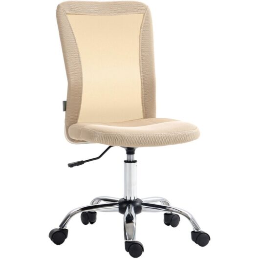 Vinsetto - Armless Office Chair Ergonomic Height Adjustable Mesh Back Wheel Beige