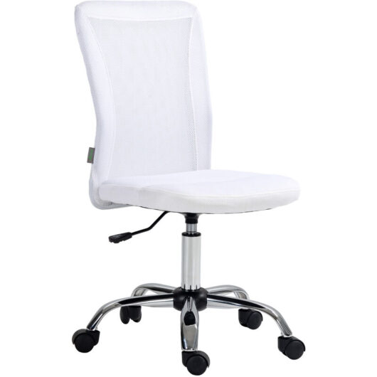 Vinsetto - Armless Office Chair Ergonomic Height Adjustable Mesh Back Wheel White
