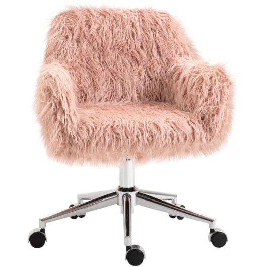 Vinsetto Faux Fur Home Office Chair, Vanity Chair w/ Adjustable Height, Pink