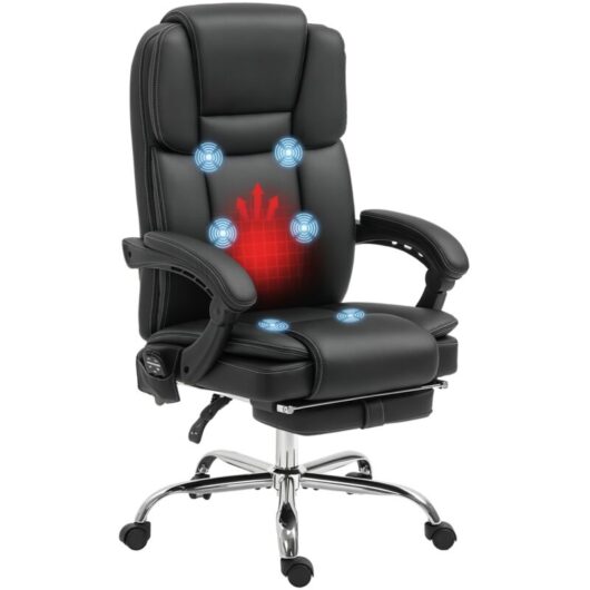 Vinsetto - Massage Office Chair, pu Leather High Back Recliner, Black
