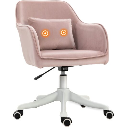Vinsetto - Office Chair with Rechargeable Vibration Massage Lumbar Pillow, Wheels Pink
