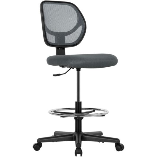 Vinsetto - Swivel Mesh Office Chair w/ Adjustable Footrest Ring, Charcoal Grey