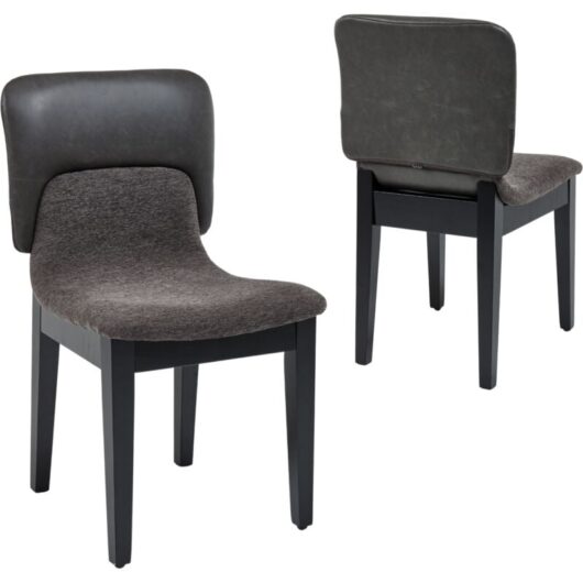 WAHSON Dining Chairs 2Pcs in PU Leather Chenille Patchwork Chairs Retro Kitchen Chairs with Wood Legs for Living Room Restaurant, Gray