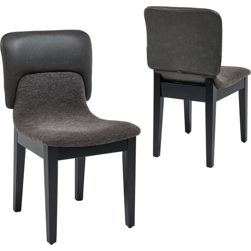 WAHSON Dining Chairs 2Pcs in PU Leather Chenille Patchwork Chairs Retro Kitchen Chairs with Wood Legs for Living Room Restaurant, Gray