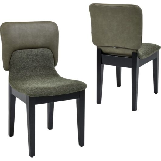 WAHSON Dining Chairs 2Pcs in PU Leather Chenille Patchwork Chairs Retro Kitchen Chairs with Wood Legs for Living Room Restaurant, Green
