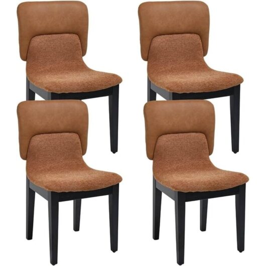 WAHSON Dining Chairs 4Pcs in PU Leather Chenille Patchwork Chairs Retro Kitchen Chairs with Wood Legs for Living Room Restaurant, Brown