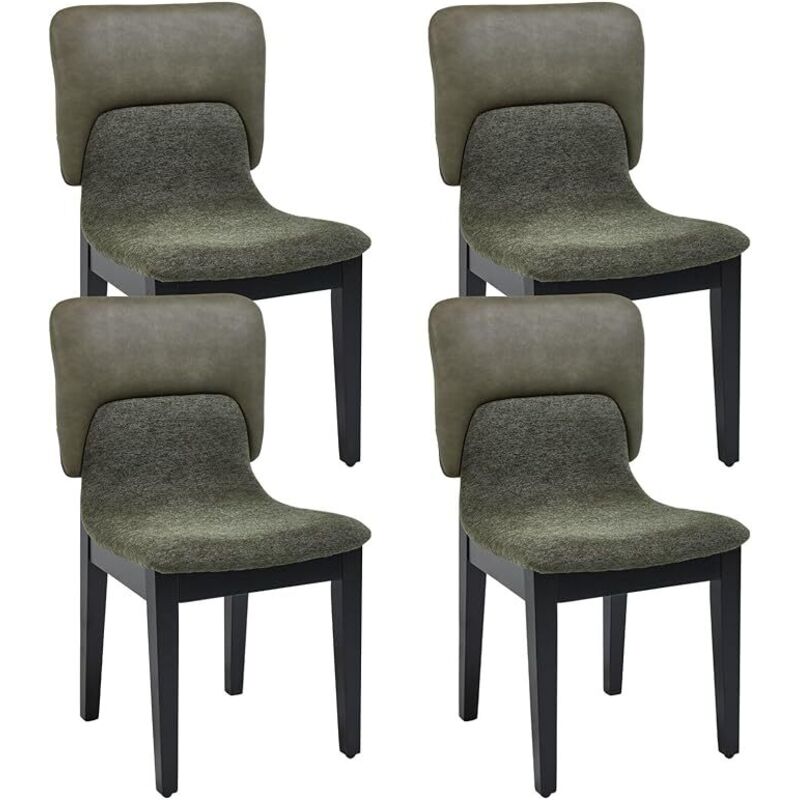 WAHSON Dining Chairs 4Pcs in PU Leather Chenille Patchwork Chairs Retro Kitchen Chairs with Wood Legs for Living Room Restaurant, Green