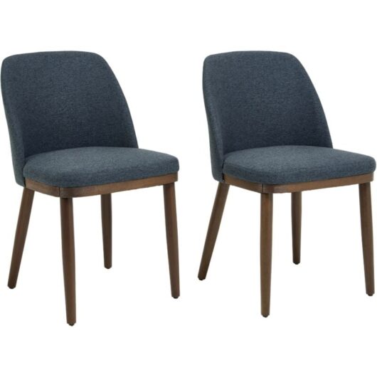 WAHSON Dining Chairs Set of 2 Linen Fabric Kitchen Chairs Vintage Simple Chairs with Wooden Legs Side Chairs for Living Room Restaurant, Blue