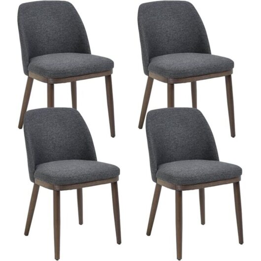 WAHSON Dining Chairs Set of 4 Linen Fabric Kitchen Chairs Vintage Simple Chairs with Wooden Legs Side Chairs for Living Room Restaurant, Black