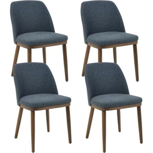 WAHSON Dining Chairs Set of 4 Linen Fabric Kitchen Chairs Vintage Simple Chairs with Wooden Legs Side Chairs for Living Room Restaurant, Blue