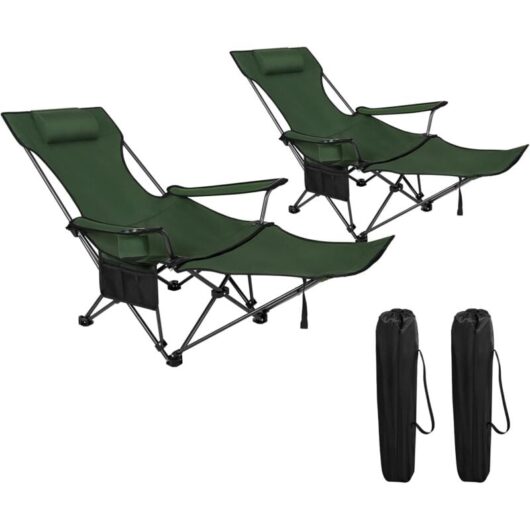 WOLTU Set of 2 Camping Chairs - Foldable, with Carry Bag - Folding chair, Fold up chair, Folding camping chair - Green