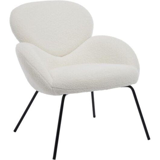 Wahson Accent Chair Faux Fur Upholstered Modern Leisure Armchair Simple Occasional Tub Chair with Black Metal Legs for Bedroom Living Room, White