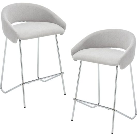 Wahson Bar Stools Set of 2 Chenille Modern Simple Counter Chairs with Silver Metal Legs for Home Bar Pub Restaurant, Gray