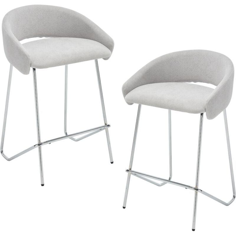 Wahson Bar Stools Set of 2 Chenille Modern Simple Counter Chairs with Silver Metal Legs for Home Bar Pub Restaurant, Gray