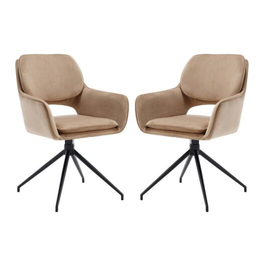 Wahson Dining Chairs 2Pcs in Velvet Upholstered Swivel Modern Kitchen Armchairs with Metal Legs for Living Room Restaurant, Brown