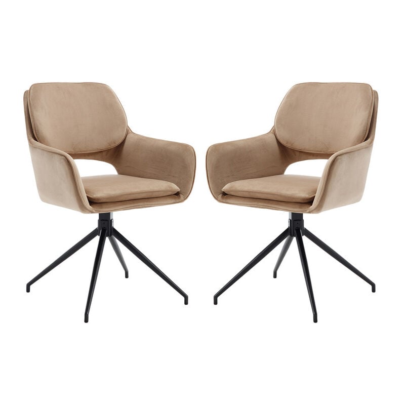 Wahson Dining Chairs 2Pcs in Velvet Upholstered Swivel Modern Kitchen Armchairs with Metal Legs for Living Room Restaurant, Brown