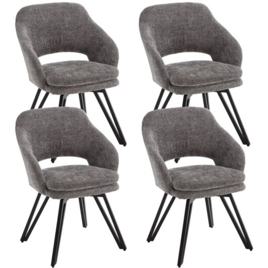 Wahson Office Chairs - Dining Chairs Set of 4 in Chenille Corner Chairs Upholstered Swivel Leisure Chairs with Armrest for Kitchen Living Room, Grey,