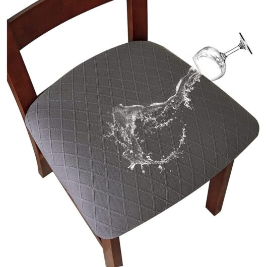 Waterproof Stretch Chair Covers with Diamond Pattern and Buckle for Dining Room and Kitchen (Grey, 6 Pieces)