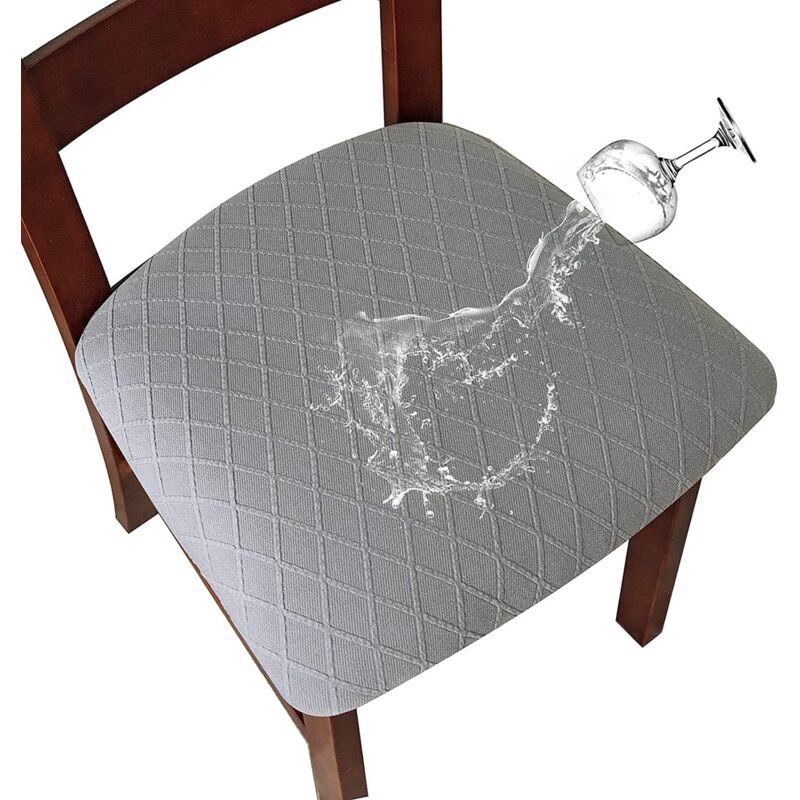Waterproof Stretch Chair Covers with Diamond Pattern and Buckle for Dining Room and Kitchen (Light Gray, 6 Pieces)