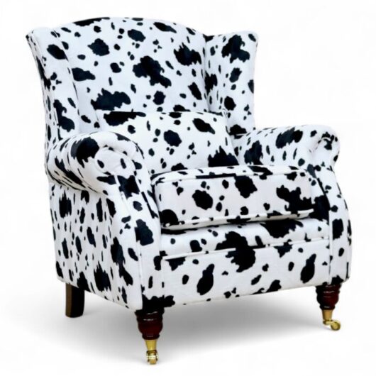 Wing Chair Fireside High Back Armchair Black Cow