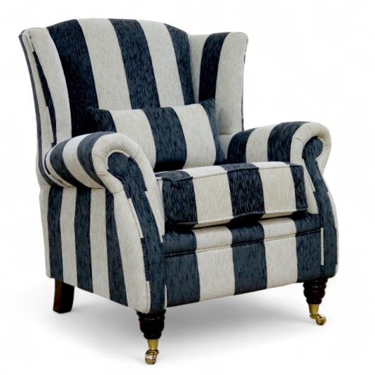 Wing Chair Fireside High Back Armchair Harrison Stripe Slate
