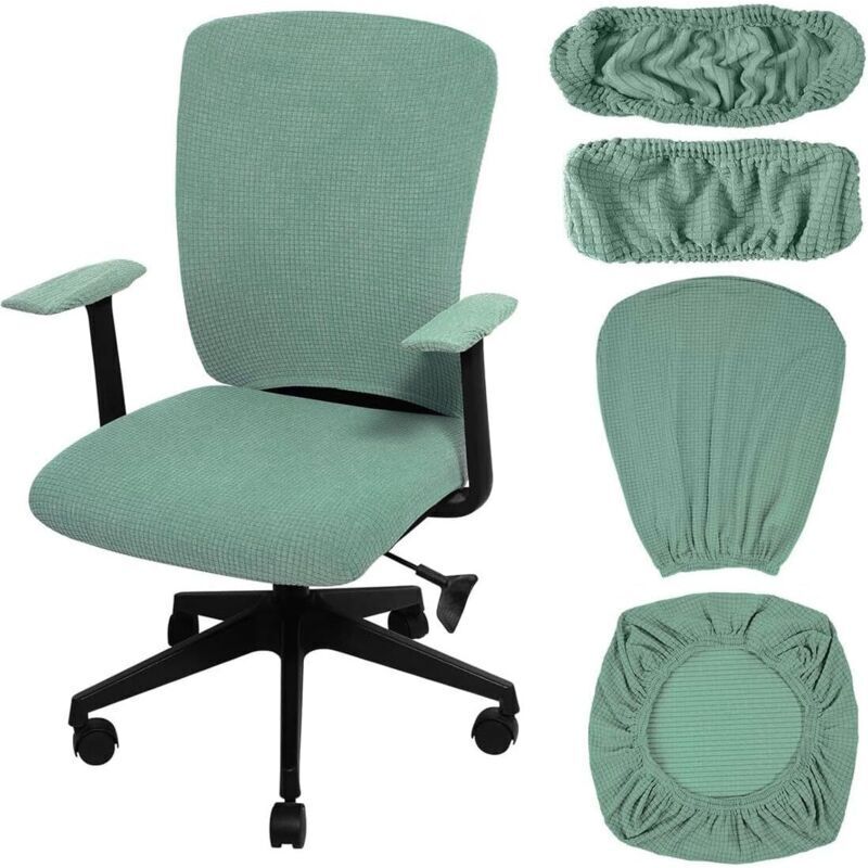 1-piece set: light green backrest 4646cm + seat cushion 4848cm + armrest cover 207cm, elastic swivel office chair cover