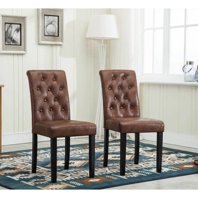 2 x Linded Fabric Dining Chairs, Solid Wooden Legs home & restaurants brown