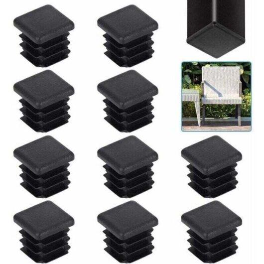 20 pieces 20mm square tube end caps, black plastic square tube end caps, square fin end caps, solid chair leg end caps, chair tube end caps, table