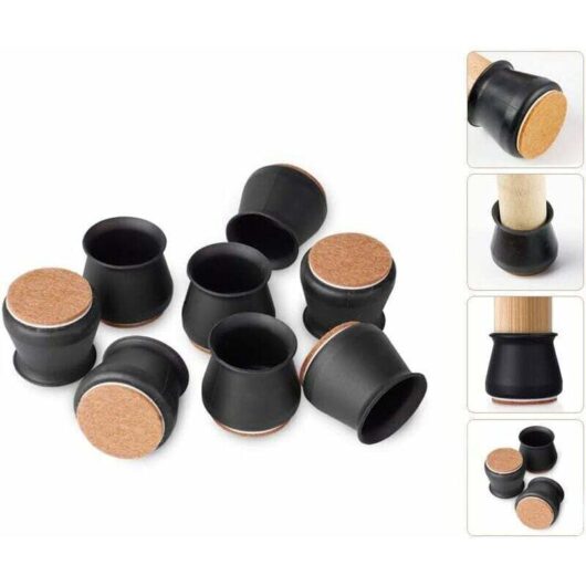 28 Pieces Silicone Chair Leg Protectors, Silicone Chair Caps, Chair Leg Pads with Non-Slip Felt to Prevent Floor Scratches and Reduce Noise, Black.