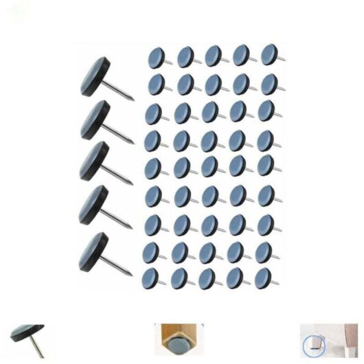 50 Pieces Teflon Chair Glides with Nails, 19mm Round Teflon Furniture Glides, Chair Glides with Nails, Felt Chair Glides for Chairs, Sofas, Offices,