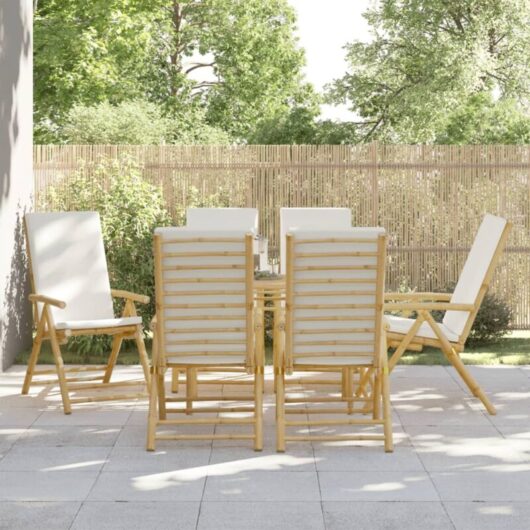 6 Piece Folding Reclining Chairs with Cream White Cushions Bamboo vidaXL