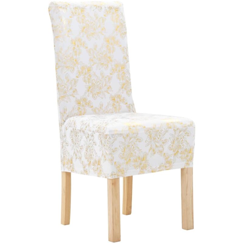 6 pcs Straight Chair Covers Stretch White with Golden Print vidaXL