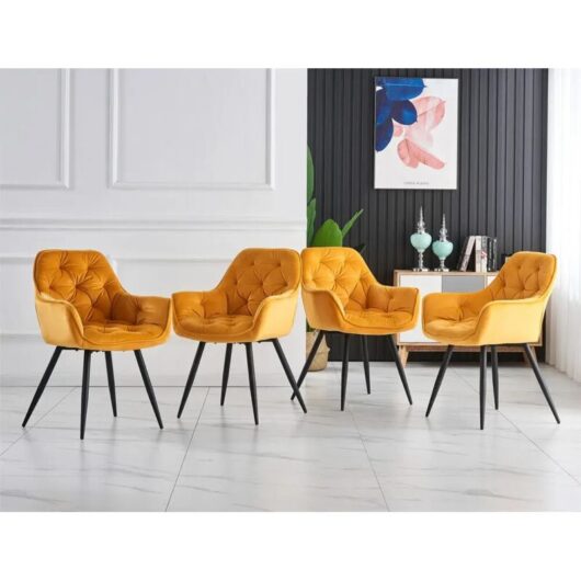 AINPECCA 4PCS Dining Chairs Velvet Padded Seat Metal Legs Kitchen Chair Home Office (Yellow,4PCS)