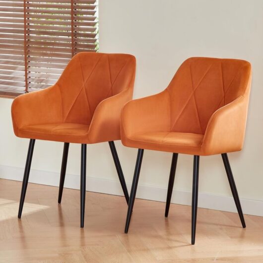 Ainpecca - 2X Dining Chairs Set Faux Suede Leather/Velvet Padded Metal Legs Armchair Home,ORANGE