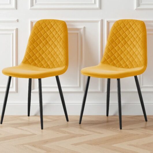 Ainpecca - 2X Yellow Dining Chairs Velvet Padded Seat Metal Legs Kitchen Home Office uk