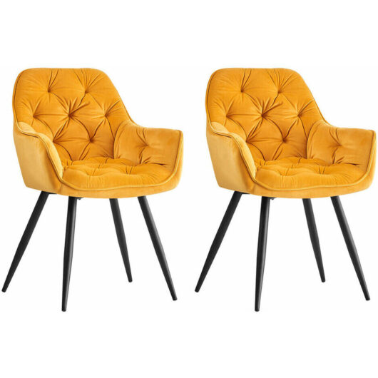 Ainpecca - Dining Chairs Velvet Padded Seat Metal Legs Kitchen Chair Home Office(Yellow,2PCS)