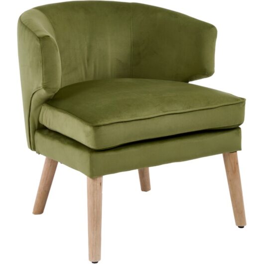 Armchair Velvet Thick Padded Modern Occasional Tub Chair Comfortable Lounge Chair with Wood Legs for Bedroom Living Room, Green, Wahson