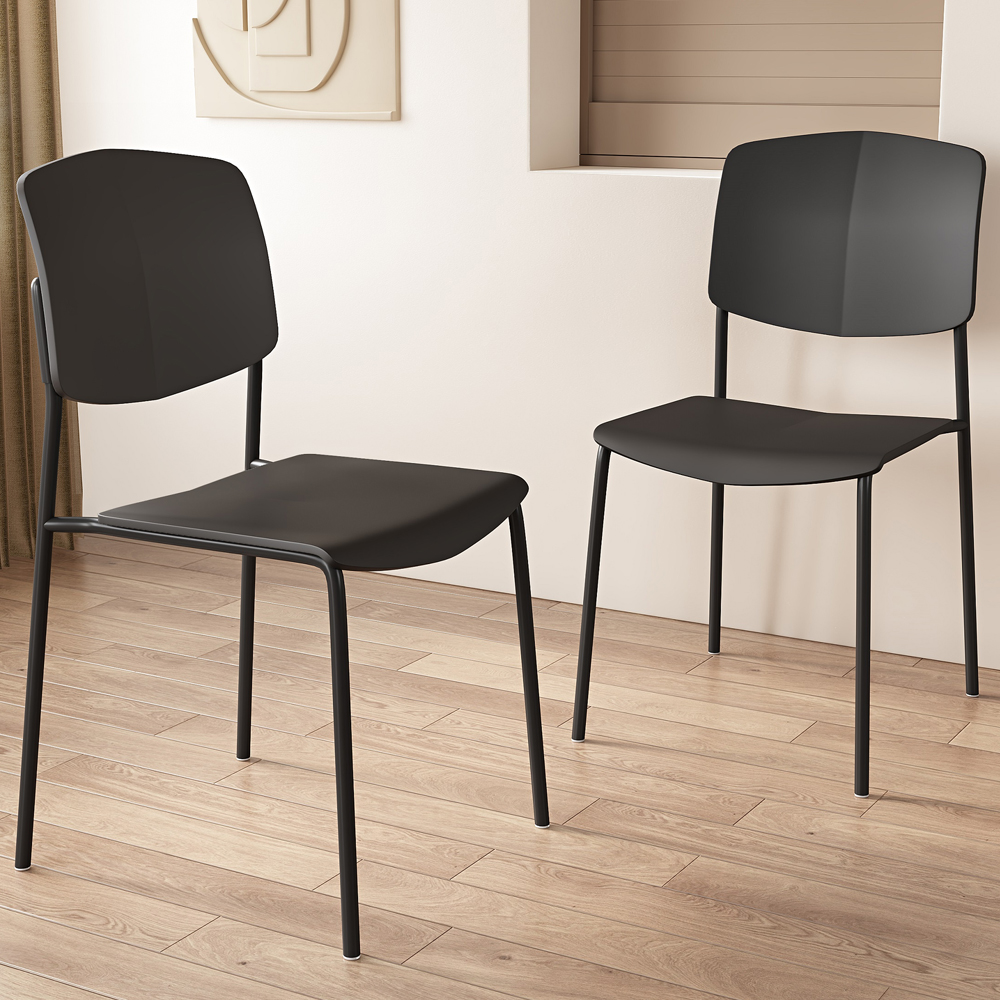 Arta Black Straight Plastic Dining Chairs - Pair