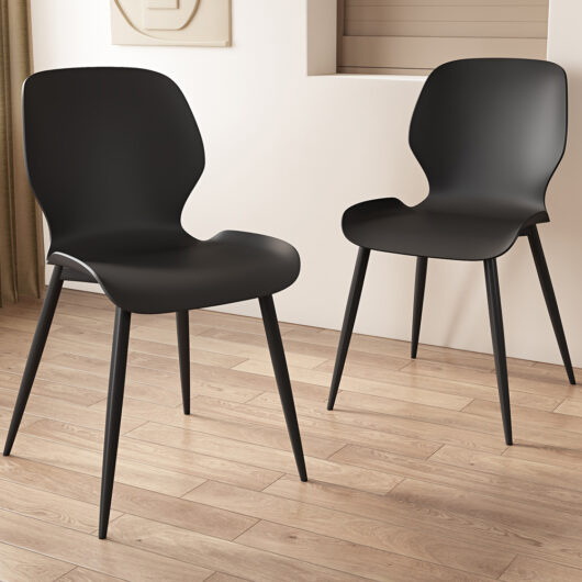 Arta Curved Plastic Dining Chairs In Pair - Black