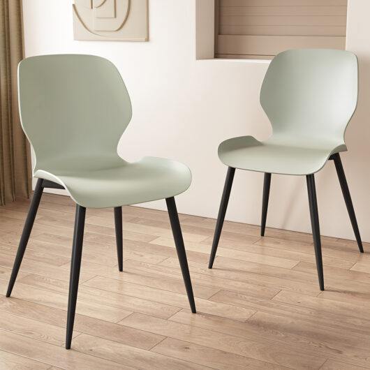 Arta Curved Plastic Dining Chairs In Pair - Green