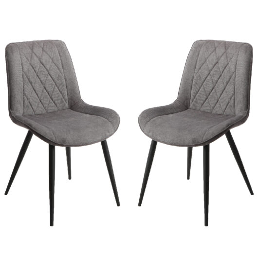 Arta Diamond Stitch Dark Grey Fabric Dining Chairs In Pair