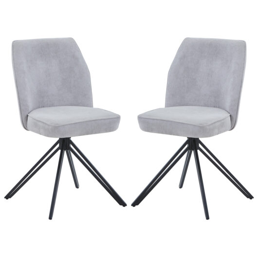 Arta Fabric Dining Chairs In Pair - Light Grey