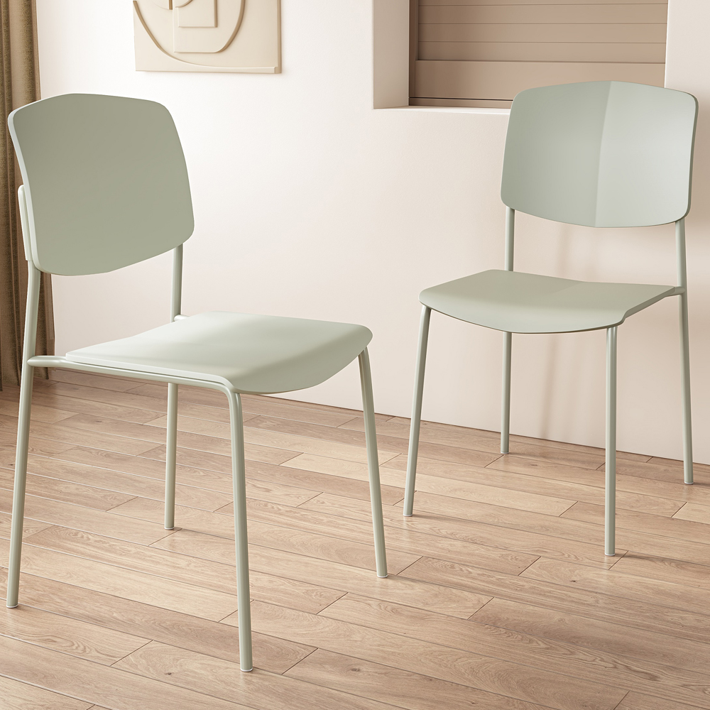 Arta Green Sraight Plastic Dining Chairs - Pair