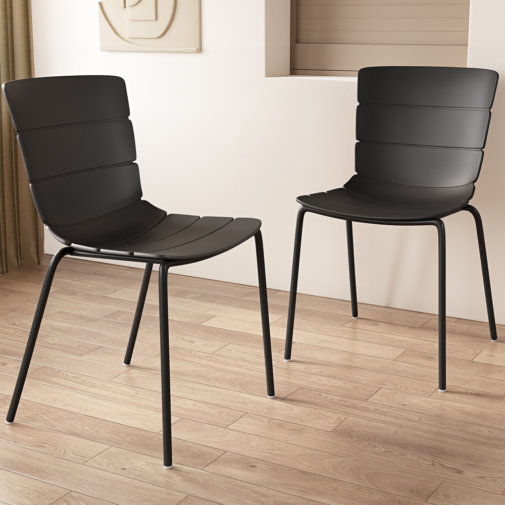 Arta Plastic Dining Chairs In Pair - Black