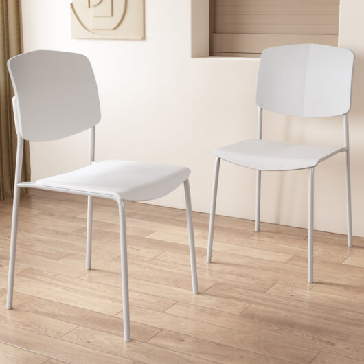 Arta White Straight Plastic Dining Chairs - Pair