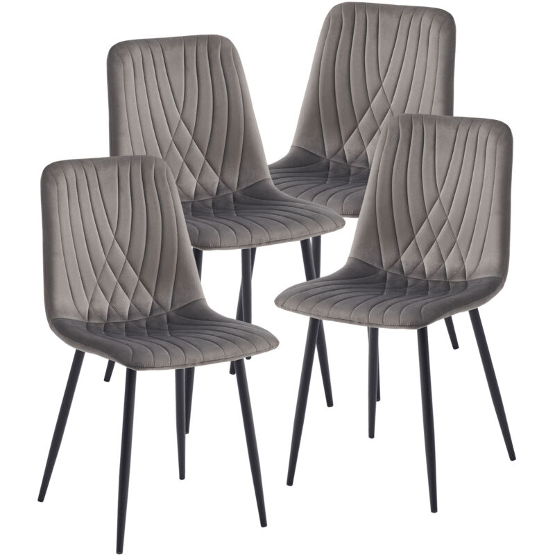 Artist Hand - Set of 4 Dining Chairs for Dining Room Living Room, Velvet Fabric Kitchen Chairs Set with Upholstered Seat Solid Backrest Metal Legs,