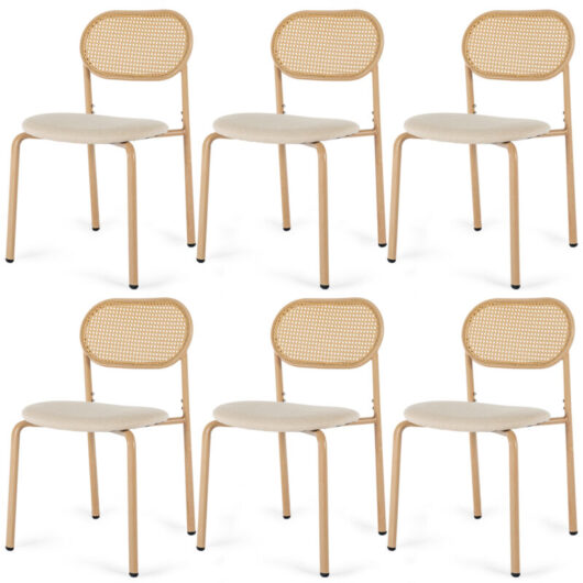 Artist Hand - Set of 6 Boho Dining Chairs for Living Room Dining Room, Upholstered Cane Dining Chair with Rattan Back & Metal Legs, Natural