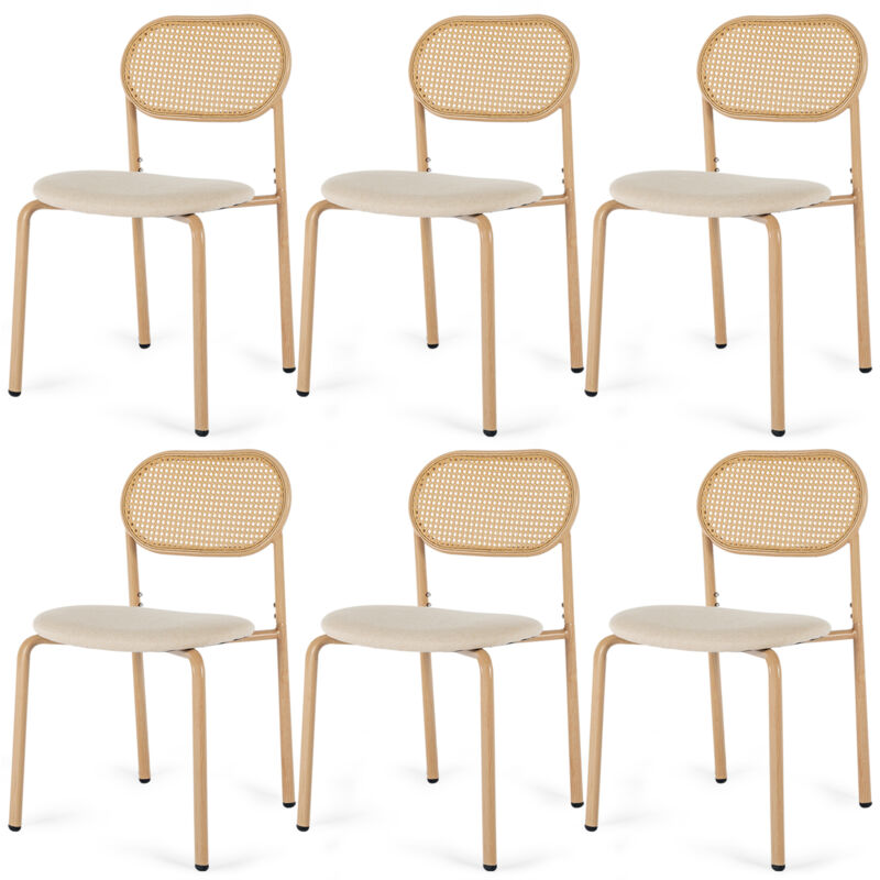 Artist Hand - Set of 6 Boho Dining Chairs for Living Room Dining Room, Upholstered Cane Dining Chair with Rattan Back & Metal Legs, Natural